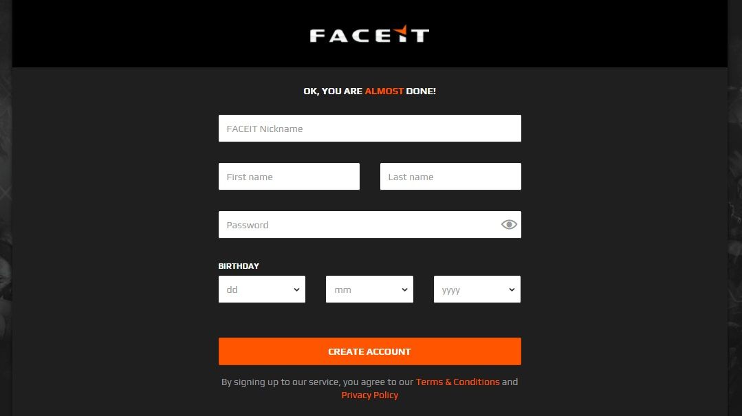 creating account faceit